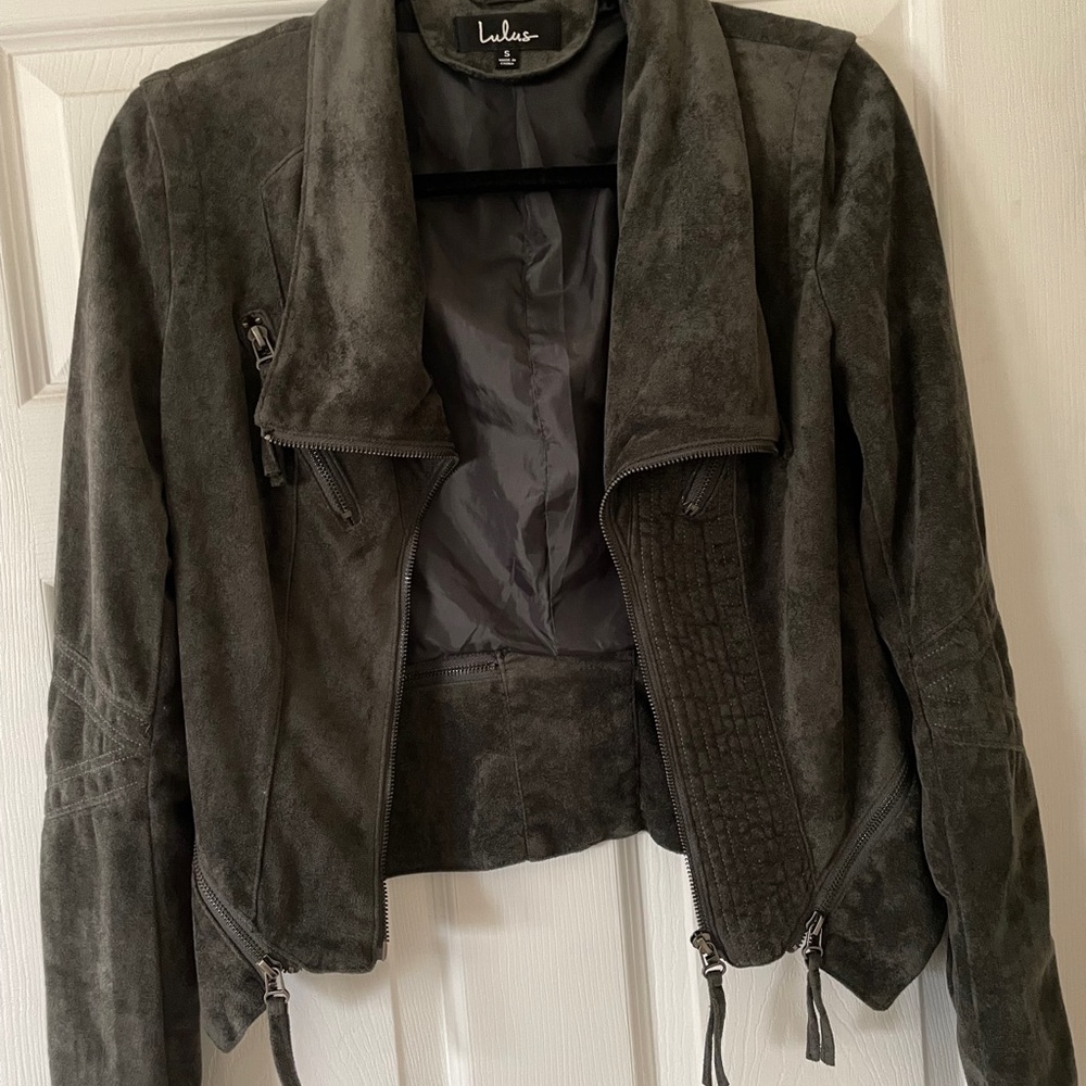 Suede dark grey Lulu’s moto jacket